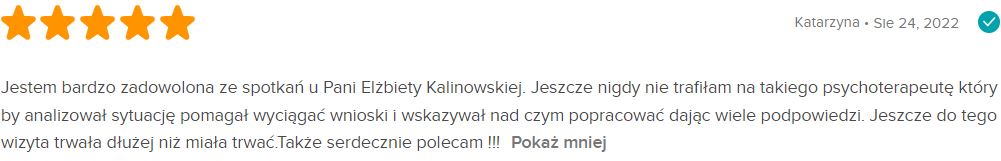 Opinia Katarzyny o psycholog Elżbiecie Kalinowskiej